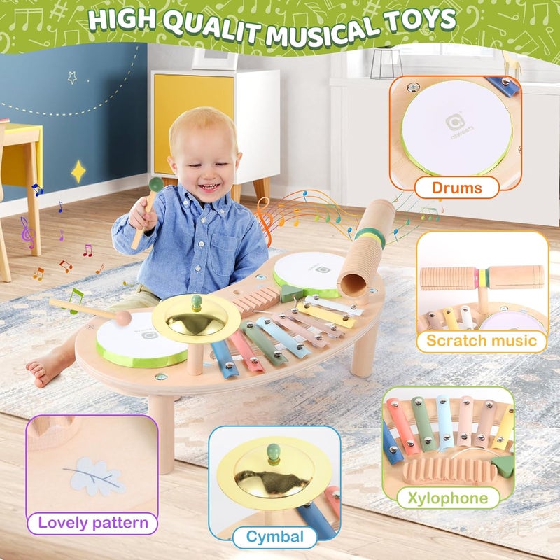 Asweets 7 in 1 Kids Drum Set for Toddlers Wooden Xylophone Musical Instruments Kit Play Set for Toddler Baby Drum Set Montessori Toys Sensory Toys Birthday Gifts for Girls Boys (Moon) - Image 4